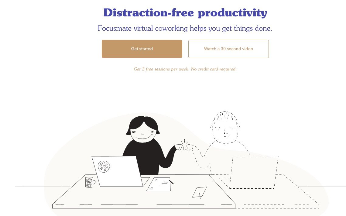Focusmate. Coworking virtuel pour vous aider à rester concentré