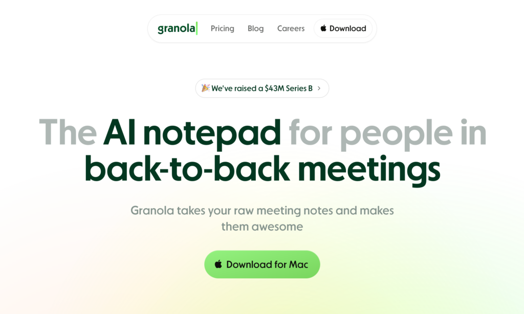 granola bloc note intelligent page d'accueil du site