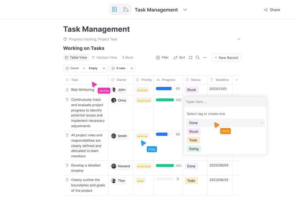 gestion des taches avec Affine